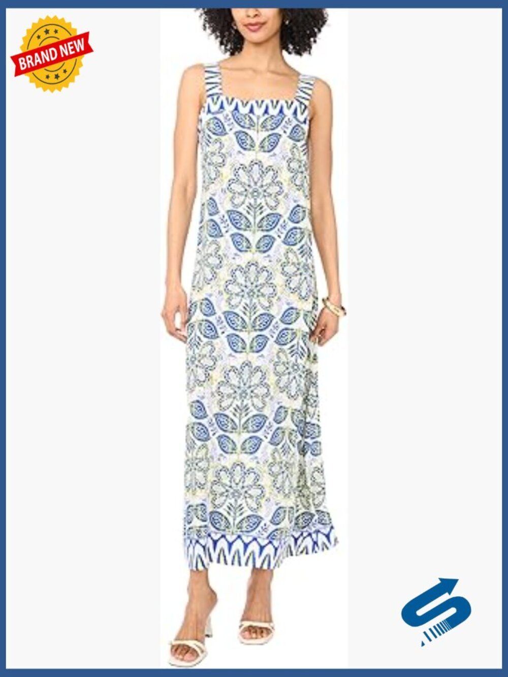 Square Neck Sleeveless Maxi Dress with Back Zipper - Rayon
